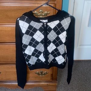 Hollister Argyle Full-Zip Hooded Sweater